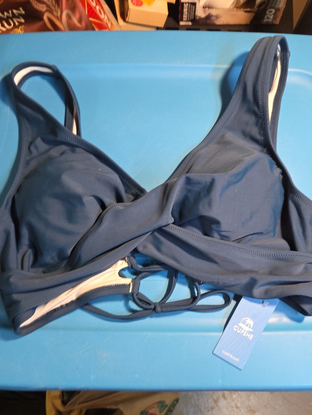 Cupshe Dark Teal Twist-Front Bikini Top Sz XL NWT